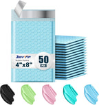 Poly Bubble Mailers 4x8 Padded Envelopes #000 50pcs, Self Seal Shipping Envelopes Padded Packaging for Small Business (Light Blue)