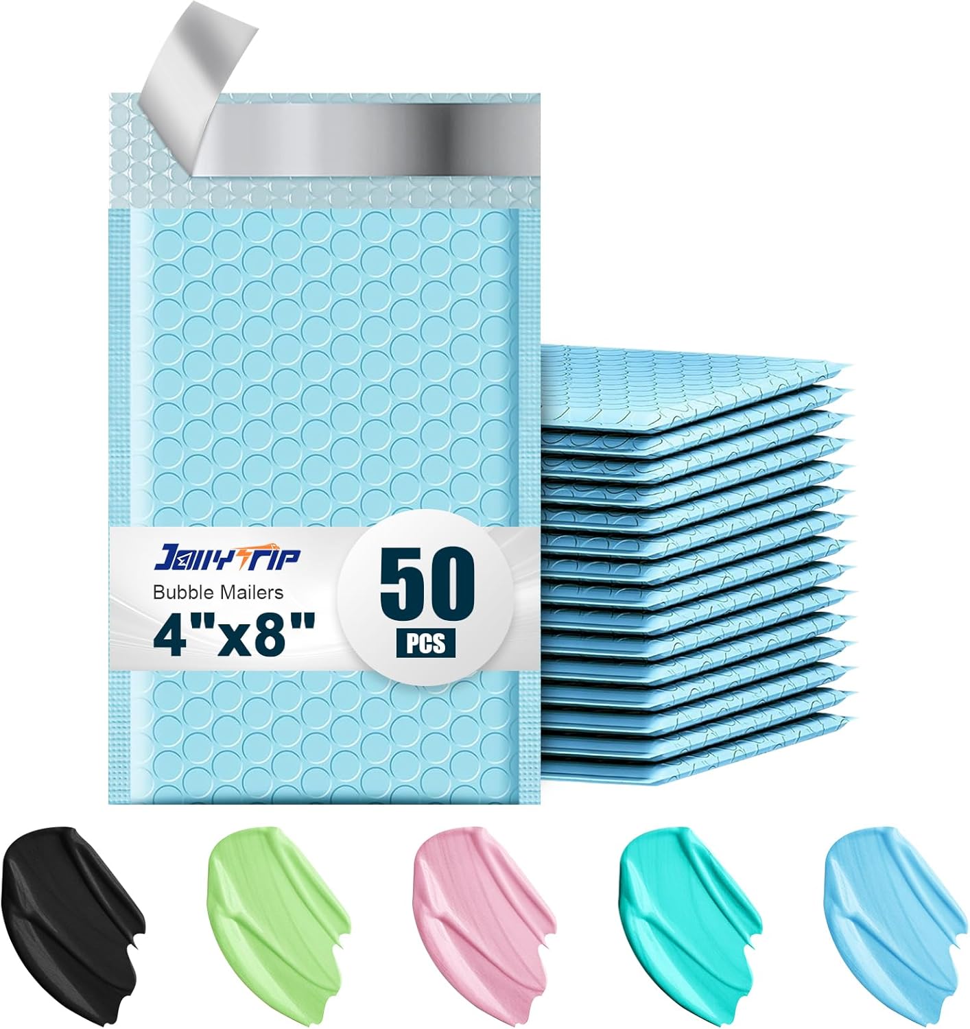 Poly Bubble Mailers 4x8 Padded Envelopes #000 50pcs, Self Seal Shipping Envelopes Padded Packaging for Small Business (Light Blue)