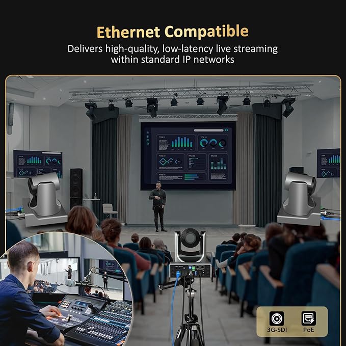NexiGo PTZ Camera 20X Optical Zoom with PoE HDMI/3G-SDI/USB/LAN IP Streaming Outputs, Auto AI Tracking for Video Conferencing Live Streaming Meeting Church Services Worship Skype Zoom Teams OBS