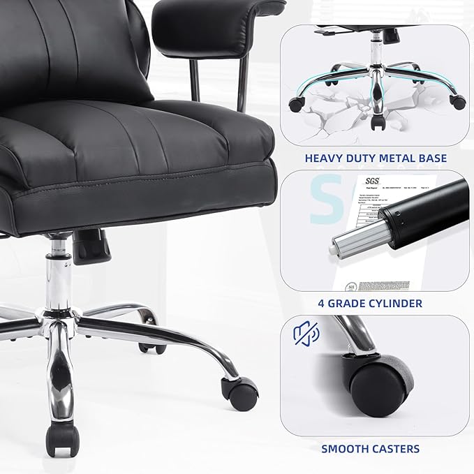 Big and Tall Office Chair 500lbs Wide Seat Executive Office Desk Chair High-Back Office Task Chair, Ergonomic Lumbar Support Computer Office Chairs for Heavy People(Black)