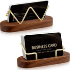 Amyhill 2 Pieces Wood Business Card Holder for Desk Wooden Business Card Display Stand Postcard Holder for Office Home Desktop(Brown)