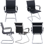 Office Guest & Reception Chairs - Set of 6 Mid-Back Modern PU Leather Desk Chairs, Black