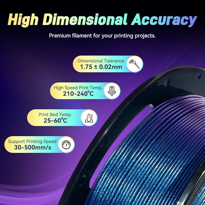 FLASHFORGE Chameleon Rapid PLA Filament 1.75mm Nebula Purple, PLA Color Shift High Flow Speedy 3D Printer Filament, Max 500mm/s Fast Printing, Display Shimmering Effects from Various Angles and Light