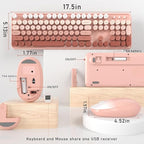Wireless Keyboard and Mouse, Full-Size Retro Typewriter Keyboard with Round Keycaps, 2.4GHz for Windows, Mac, Laptop, PC, Desktop (Peach Gradient)