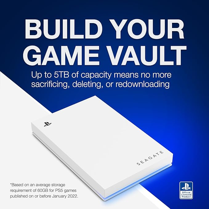 Seagate Game Drive for PlayStation® Consoles 5 TB External Hard Drive - USB 3.2 Gen 1, Officially-License (STLV5000100)