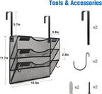 Wall File Organizer, 3 Tire Hanging File Folder Mail Organizer, Vertical Mesh Metal Door/Wall Mount Hanging File Holder, Paper Document Magazine Rack with Hooks for Home Office Black