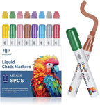 Jumbo Chalk Markers for Windows Washable, 8 Metallic Colors Liquid Chalk Pens Erasable with 10mm Thick Tips for Auto, Glass, Mirror, Poster, Bistro, Blackboard, Car of DIY