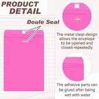 Geyee 100 Pcs Clasp Manilla Envelopes 9 x 12 Inch Gummed Colored Envelopes for Storing or Mailing for Home Office Business Supplies(Rose Pink)