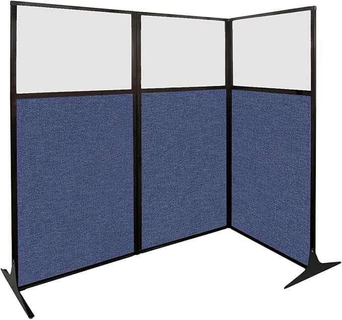 Versare Workstation Partition | Portable Wall Divider | Modern Office Cubicle | Free Standing Privacy Screen | Flexible Work Space | 99" x 70" W/Window, Slate Fabric Panels