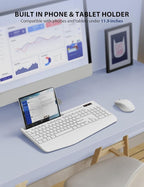 Wireless Keyboard and Mouse Combo - Full-Sized Ergonomic Keyboard with Wrist Rest, Phone Holder, Sleep Mode, Silent 2.4GHz Cordless Keyboard Mouse Combo for Computer, Laptop, PC, Mac, Windows,White