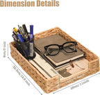 PINXIURY Water Hyacinth Letter Tray for A4 File Desk Mail Letter-Size Paper, Basket Woven Organizer, Magazine Files Storage, Office Document Organizer and Storage