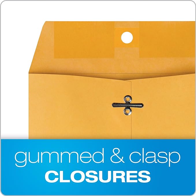 Quality Park 6 x 9 Clasp Envelopes, Clasp and Gummed Closures for Storing or Mailing, 28 lb Kraft Paper, 100 per Box (QUA37855)
