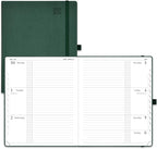 POPRUN Planner 2025-2026 (Large 8.5''x 10.5''), Horizontal Weekly Notebook Jul.2025 - Jun.2026, Academic Appointment Book with Monthly Tabs, Leather Hardcover, Inner Pocket, 100 GSM - Army Green
