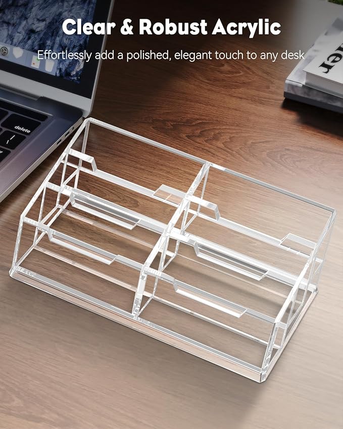 Uniclife Acrylic Business Card Holder for Desk 6 Slots Clear Business Card Display Stand for Men & Women Desktop Business Card Organizer Card Stand for Office Home Exhibition, 360 Card Capacity