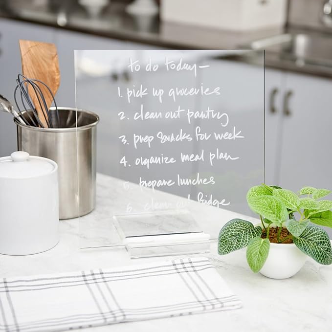 russell+hazel Acrylic Memo Tablet, Dry Erase Board and Marker, Clear 12” x 6” x 11.5” (31384)