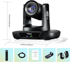 AI Auto Tracking NDI PTZ Camera 3G-SDI/USB3.0/HDMI/LAN IP PoE Live Streaming 20X Optical and 8X Digital Zoom Camera 1080P 60FPS for Church Services Worship Education Events vMix OBS YouTube