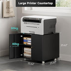 Warmiehomy Metal Printer Stand with Storage Mobile Printer Tables for Small Spaces with Door Adjustable Shelf File Cabinet on Wheels for Home Office (Black)