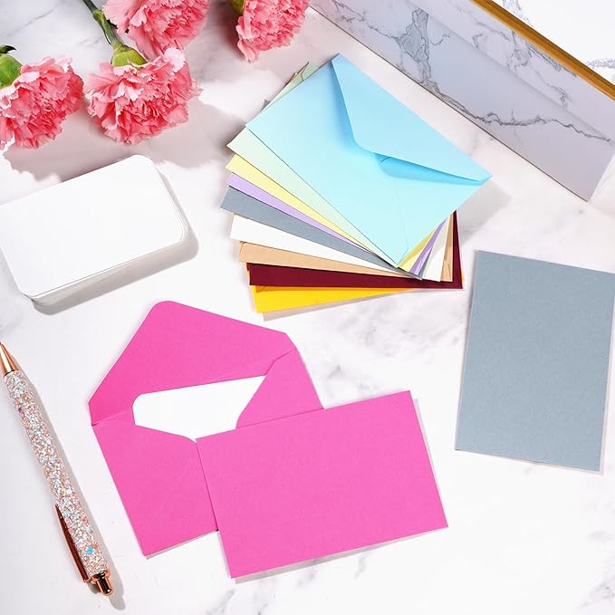 jiebor 100 Sets Small Envelopes with Small Blank Gift Business Card Wedding Invitation Pocket Envelopes for Graduations Wedding Shower Holiday 4.37 x 2.91 Inch Light Color