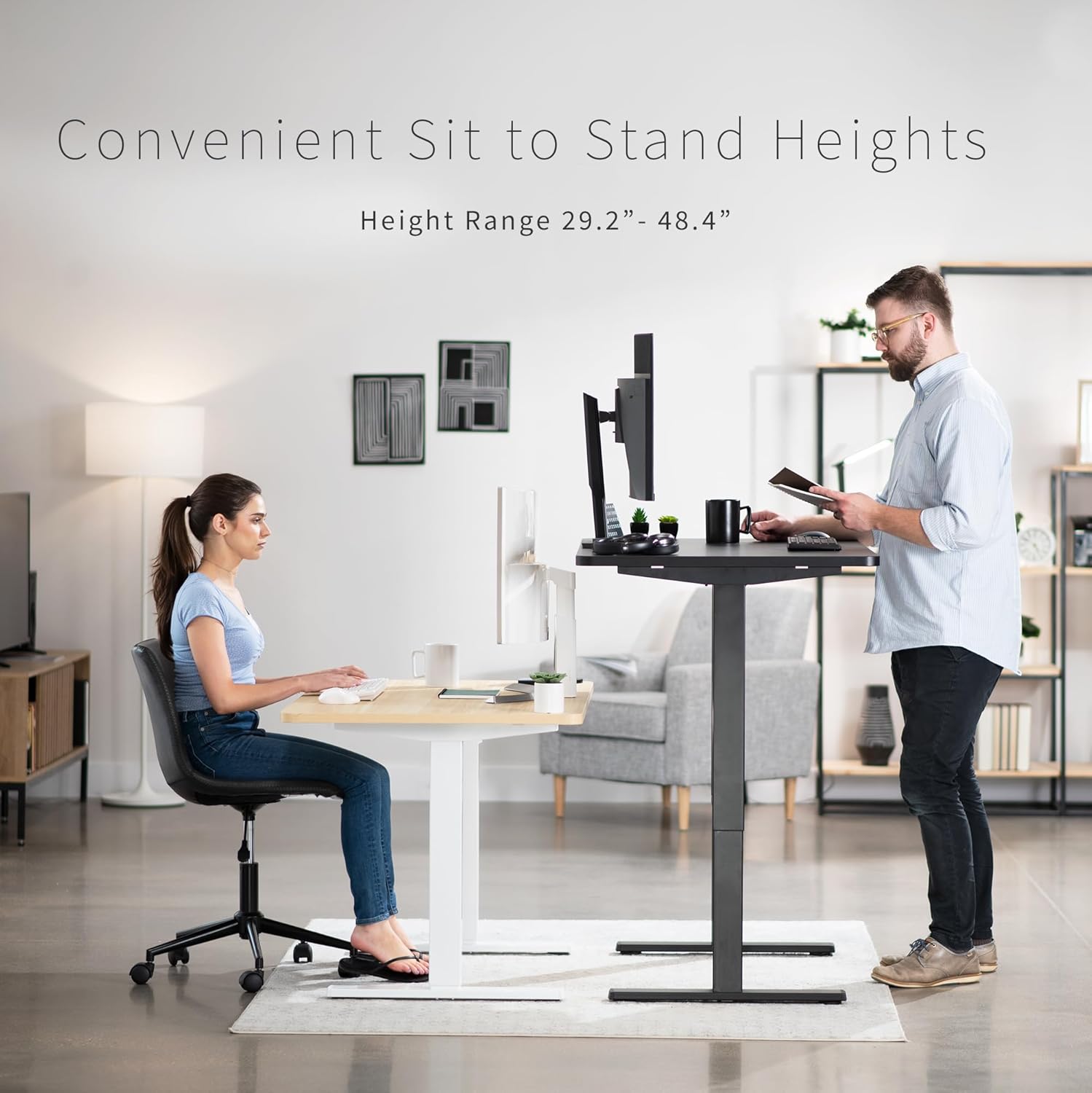 VIVO Electric 48 x 30 in Standing Desk, Memory Height Adjustment, 1B Series, One-Piece Dark Walnut Top, Gray Frame, DESK-KIT-1G5D