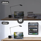 EASEPRES 6 Tier Mesh Hanging Wall File Organizer, Desk Mail Paper Document Folder Holder, Clipboard Storage Organization Magazine Rack with Bottom Tray and Nametag Label for Office Home School, Black