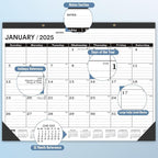 Desk Calendar 2025,January 2025 to June 2026,Large Desk calendar 2025-2026,Desk Calendar 2025-2026 Large 22x17,Classroom 2025 Calendar 22x17" with Round Holes& NOTES List (Black),18 Months Calendar 2025