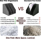 Lemical Magazine Holder 4 Vertical Compartments Collapsible Magazine File Holder Space Saving Rack Home Kitchen Desk Organizer No Need Assemble (Black)