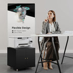 Warmiehomy Metal Printer Stand with Storage Mobile Printer Tables for Small Spaces with Door Adjustable Shelf File Cabinet on Wheels for Home Office (Black)