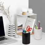 WORHE Natural Marble Pen Holder for Desk, Handcrafted Volakas Sturdy Desk Organizer for Office Supplies Storage Desktop Stationary Makeup Brushes Cup Pencil Holders for Home White (DL002)