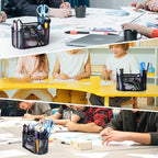 Black Mesh Pen Holder Desk Organizer Cute Office Supplies Pencil and Marker Organizers Oval Desk Caddy with 8 Compartments and 1 Drawer Workspace Accessories for Office School Home