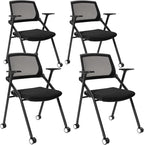 Home Office Chair Set of 4 Adjustable Armrest Ergonomic Mid-Back Breathable Mesh Foldable Conference Reception Chairs for School Waiting Room Small Space