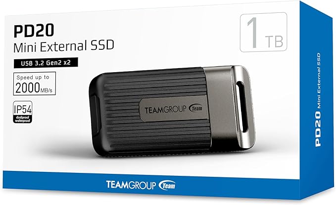 TEAMGROUP PD20 1TB Portable External Solid State Drive SSD Read up to 2000MB/s USB 3.2 Gen2x2 Type-C Waterproof Dustproof IP54 TPSEG5001T0C102
