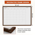 Comix Dry Erase Calendar Whiteboard for Wall,Magnetic Dry Erase White Board with Brown Wood Frame, 36 * 24 inches Decorative Planner Board for Office, Kitchen, School, Home