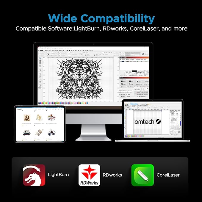 OMTech 60W CO2 Laser Engraver, 28"x20" Laser Engraving Machine with Autofocus 2 Way Pass-Throughs Built-in Air Assist, Commercial Laser Cutting Etching Machine for Wood Glass Acrylic Leather More