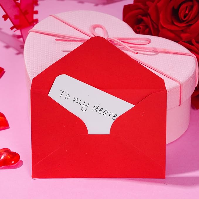 jiebor 100 Sets Small Red Envelopes with Small Blank Gift Business Card Wedding Invitation Pocket Envelopes for Graduations Wedding Shower Holiday Valentines Day 4.37 x 2.91 Inch