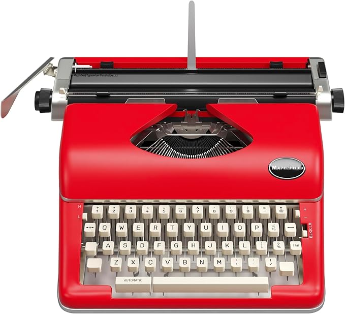 Maplefield Vintage Manual Typewriter Machine - Red Typewriter for Writers & Authors - Antique Desk Decor & Office Accessory - Compact Design & Easy Setup