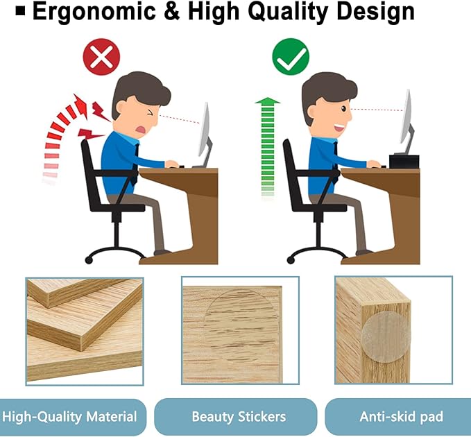 TEAMIX 2 Pack Monitor Stand Riser-20 inch, Wooden Desktop Riser for TV/PC/Laptop/Printer, Cozy Monitor Riser with Storage, Computer Stand Space-Saving