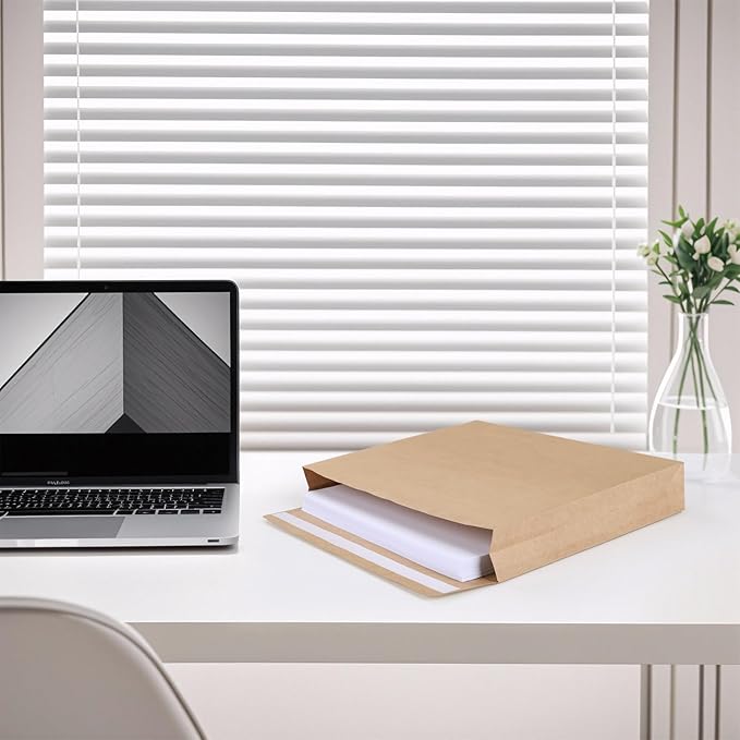 25 Pack 10" x 13" Expandable Catalog Envelopes, Large Kraft Document Envelopes Self Seal Manilla Envelopes Mailing for Documents, Magazines, Photos