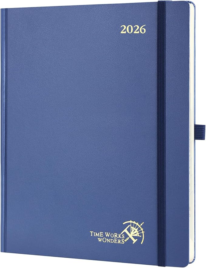 POPRUN 2026 Planner (Large Size 8.5''x 10.5'' Hardcover) - Daily Weekly and Monthly Calendar Agenda 2026 Appointment Book with Hourly Time Slots, Monthly Tabs, 100 GSM - Navy Blue
