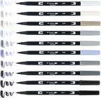 Tombow 56171 Dual Brush Pen Art Markers, Grayscale, 10-Pack. Blendable, Brush and Fine Tip Markers