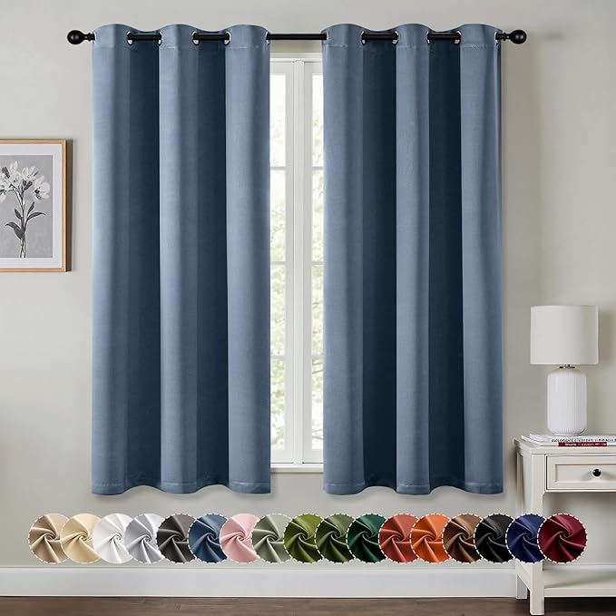 MIULEE Stone Blue Blackout Curtains - Thermal Insulated Bedroom Curtains Room Darkening Drapes for Living Room Kitchen Grommet Top Light Blocking Window Treatment, 40 x 45 Inches Long, 2 Panels