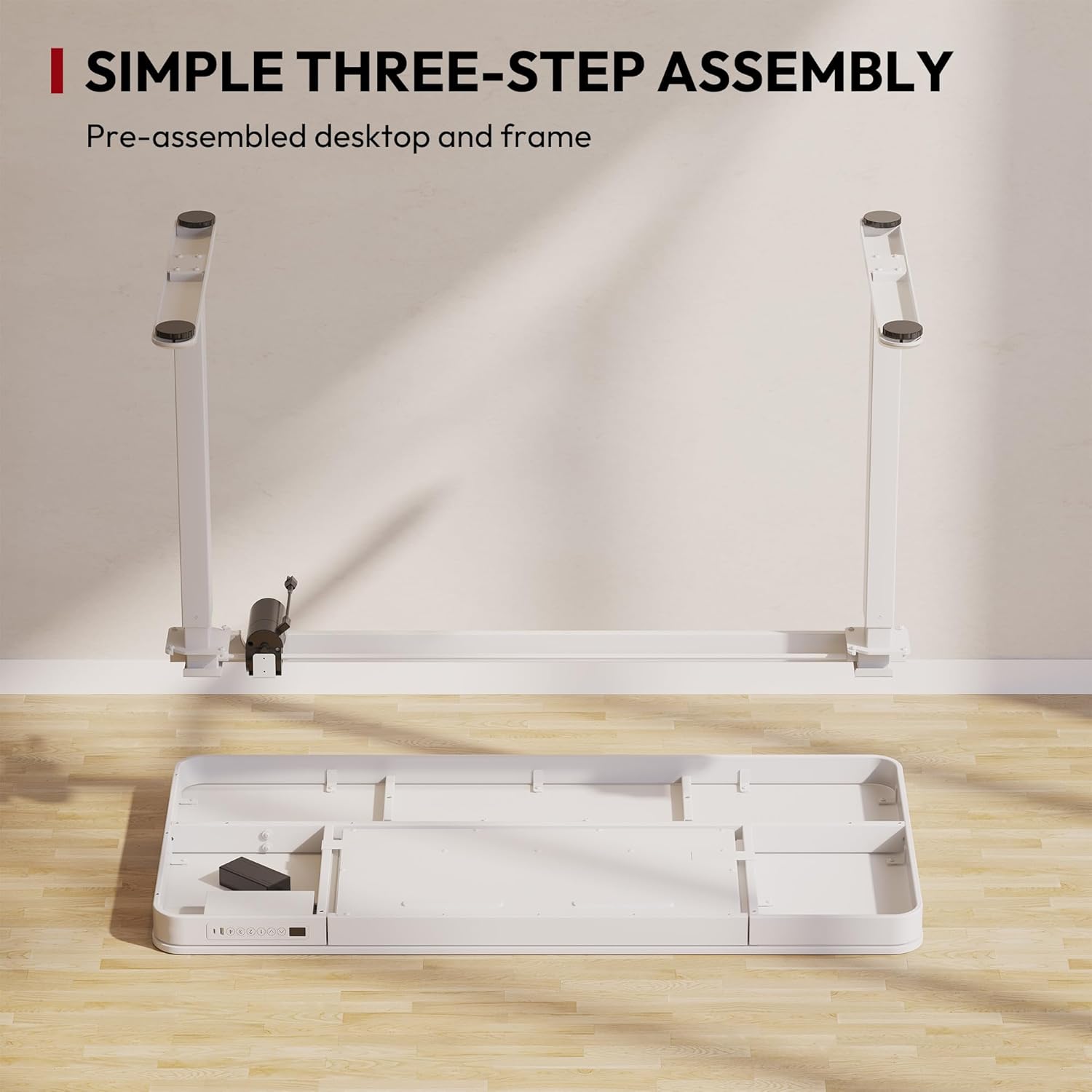 Standing Desk with Drawer, Electric Height Adjustable Home Office Desk with Storage & USB Ports, 55 inch White Wood Tabletop/White Frame