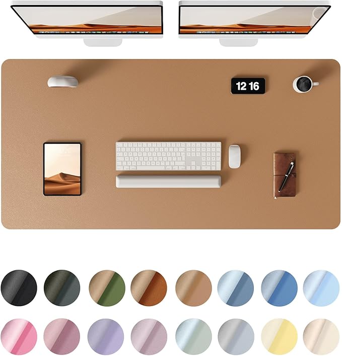 YSAGi Leather Desk Protector, Office Mat, Large Mouse Mat, Non-Slip PU Leather Blotter, Laptop Desk Pad, Waterproof Writing Pad for Office and Home (Khaki, 47.2" x 23.6")