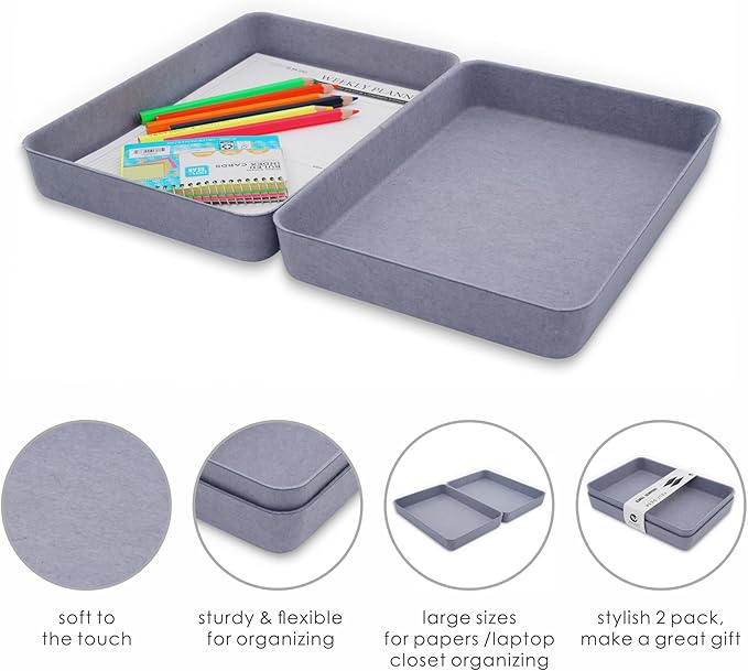 Welaxy 2-piece Office desk drawer organizer tray letter-size documents A4 paper book file Folder Holder storage bins ( Glacier Gray)