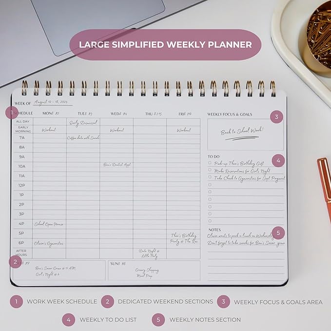Undated Weekly Schedule | Business Planner | 8.25” x 11.75” ADHD Organizer | Premium Multi-Layout Schedule | Pink | Landscape Layout