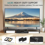 Desk Organizers and Accessories, Dual Monitor Stand Riser with Drawer and 2 Pen Holders, Desk Shelf Metal Computer Monitor Stand for Office Workspace Organizers, Desktop Organization (Black)