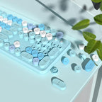 Colorful Wireless Keyboard and Mouse Combo, COVEVA 2.4GHz Wireless Retro Cute Round Keycaps Keyboard, 104 Keys Full-Sized Keyboard Mouse Set with Switch Button for PC Laptop Desktop (Blue Colorful)