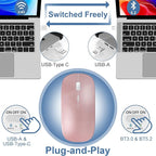 Mouse for Laptop Wireless Bluetooth - MacBook Air Mac Pro PC iPad Optical Rechargeable Silent Mouse with Jiggler Dual Mode Switch Bluetooth 5.2/3.0 and 2.4GHz USB-A and Type-C Receiver White