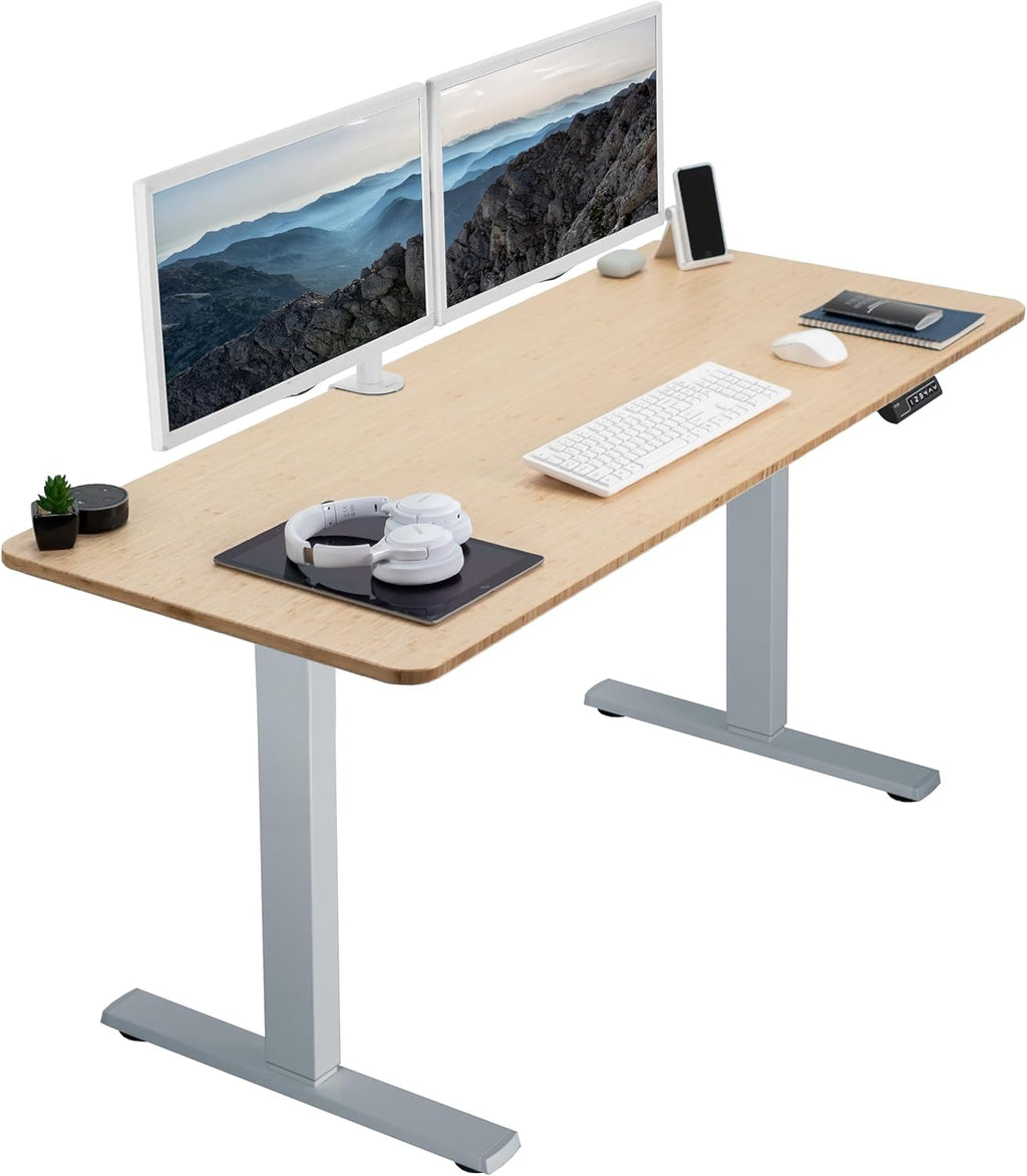 VIVO Electric 60 x 24 in Real Bamboo Standing Desk, Memory Height Adjustment, 1B Series, One-Piece Top, Gray Frame, DESK-KIT-1G6O
