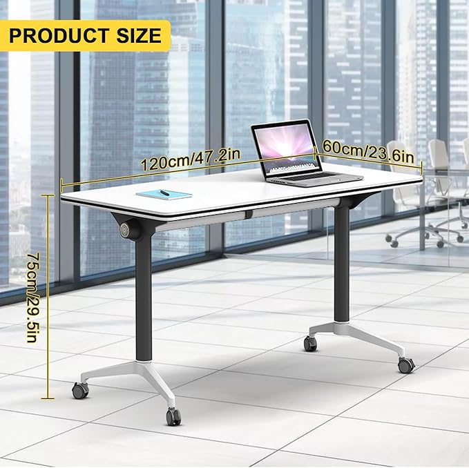 Conference Room Table with Flip-Top Design for Dynamic Meetings, Business Table Computer Desk with Heavy-Duty Frame,Foldable Seminar Meeting Tables for Home Office (6, E, 47.2IN)