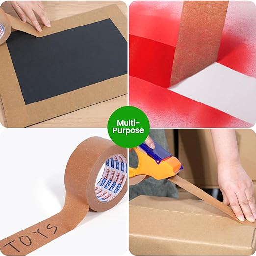 ADHES Kraft Paper Tape, 2 Inch x 60 Yards x 18 Rolls, Biodegradable Paper Packing Tape Writable & Uncoated Brown Shipping Tape for Shipping, Moving, Sealing